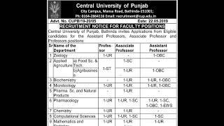 Teaching Jobs in Central University of Punjab