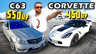 ბრუტალური C63 550hp - ამერიკული Corvette 450hp -ის წინააღმდეგ