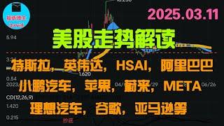 3月11日，美股即时走势解读，特斯拉、英伟达、HSAI、阿里巴巴、小鹏汽车、苹果、蔚来、理想汽车、META、谷歌、亚马逊、BA等 ️️ #美股推荐2025 #英伟达股票 #特斯拉股票 #美股大涨