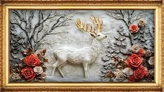 Christmas TV Art | Majestic White Deer Winter Scene | Art Framed Screensaver | Art for Your TV | 4K