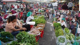 Early Morning Street Vegetable Market - Early Daily Lifestyle of Vendors Selling Various Vegetable