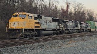 Norfolk Southern Yellow Mane #1800 leads an intermodal at Lewistown, PA (01/03/2025)