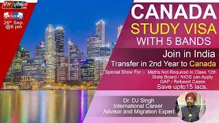 Canada Study Visa with 5 Bands , Join in India Transfer in 2nd year to Canada.