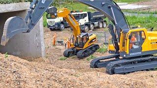 BRUDER Toy Excavators - Tunnel Demolition work for Kids! Bruder Toys Action feat. RC Volvo Backhoe !