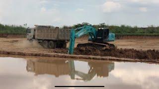 The Machine On Construction KOBELCOSK280 ARIYA Excavator & Dump Truck Loading MAN,SHCAIMAN,Mercedes.