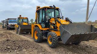 2 JCB 3dx Machines Loading Mud Together TATA Dump Truck 2518 10 Tyre Tipper with JCB 3dx