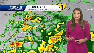 Rain and storms in Alabama's forecast with gusty winds at times of Tuesday, The weather turns col...