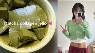 Eating matcha collagen jello so i can stay young forever  | 말차 콜라겐 젤리 만들기 