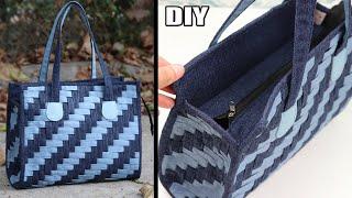 DIY Fantastic Wicker Striped Bag Idea Sewing from Denim Cuts