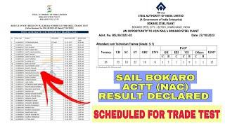 SAIL BOKARO ACTT (NAC) RESULT DECLARED | SCHEDULED FOR SKILL TEST| CBT TEST HELD ON 15/12/2024 #sail