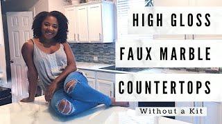 WHITE MARBLE PAINTED COUNTERTOPS | EPOXY TOPCOAT | EASY AFFORDABLE DIY (without using a kit)