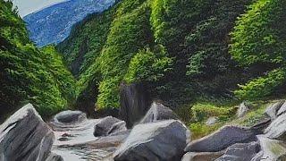 How to Paint a Realistic River Rocks and forest Lanscape Time Lapse | Acrylic Technique |EPS59