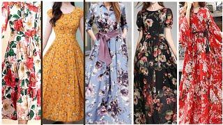 Floral print maxi dresses || flower design long maxi for girls || simple casual maxi for uni #frock