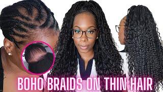 1 Hour HACK! Human Hair Crochet 4 THIN HAIR Boho Box Braids Install NO Tension NO Rubber Bands YWigs