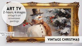 Framed Winter Christmas TV Art Vintage Background Snowman Screensaver Art for Your TV Santa Reindeer