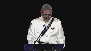 Sheriff Chuck Wright speaks at Austin Aldridge funeral