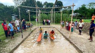 ঝুলন্ত খাচার তালা খোলার আজব চ্যালেঞ্জ। পানির উপরে কঠিন খেলায় চমক দেখিয়ে কে পুরস্কার জিতলো দেখুন ?