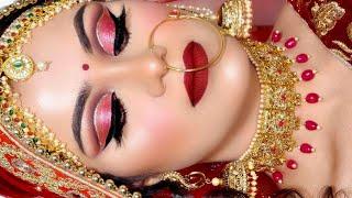 Royal INDIAN BRIDAL MAKEUP Tutorial GLOWING Skin & Red Glitter Eyes