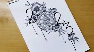 How to Draw easy Mandala art | Happy New year 2023 | Zentangle art | Doodle art | Quick drawing