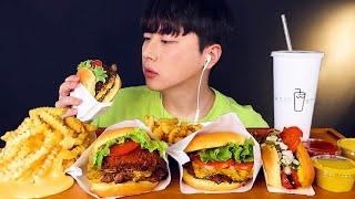 SUB)쉑쉑버거 햄버거에 치즈감자튀김 핫도그까지 먹방 HAMBURGER CHEESE FRIES HOT DOG MUKBANG ASMR 리얼사운드 EATING SHOW