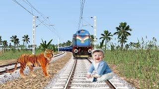 Crying baby on Track Loco Pilot Stops the train and rescue the tiger | Train Simulator