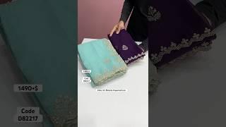Crunchy crush saree with embroidery & motiwork & scalloped cutwork border Contrast embroidery blouse