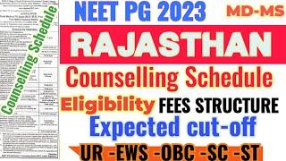 NEET PG 2023 RAJASTHAN Counselling Schedule eligibility cut off fees structure and all details