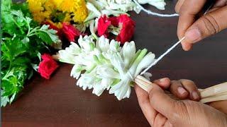 சம்பங்கி பூ மாலை கட்டுவது எப்படி // sampangi flower garland making // poo malai kattuvathu eppadi