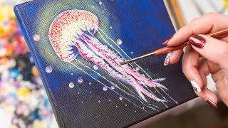 The Colored Glowing Jellyfish- Acrylic painting / Homemade Illustration (4k)