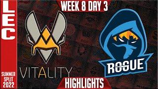 VIT vs RGE Highlights | LEC Summer 2022 W8D3 | Team Vitality vs Rogue