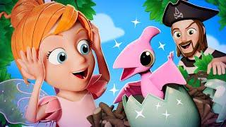 Fairy Adley hatches BABY DiNO PETS!!  Pirate Dad adopts dinosaur babies! DiNO iSLAND Family Cartoon