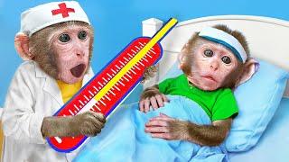 KiKi Monkey pretend Doctor Check Up Take Care of Baby Got Sick as Good Brother | KUDO ANIMAL KIKI