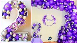 DIY Butterfly theme no 2 mosaic number| Balloon filled number 2| Party decoration ideas at home