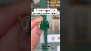 AAA+ quality 6 CT vivid dark green natural emerald and trapezoid three stone engagement ring 18K