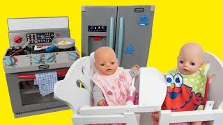 Baby Born dolls Lunch Routine with Little tikes Fridge and stove Kitchen