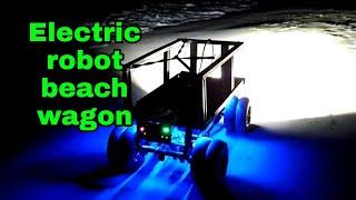 Electric robot beach wagon , fabricated at Keyfarm, tested in Gulf Shores Alabama. Radio controlled.