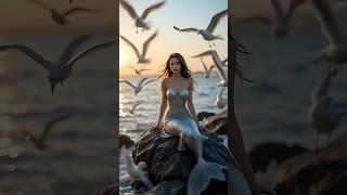 The Shoreline Siren: A Silver Mermaid's Sunset Awakening #shorts #mermaid #mermaidlove