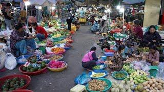 Cambodian Early Morning Vegetable Market - Daily Lifestyle Of Vendors Selling Vegetable & More Food