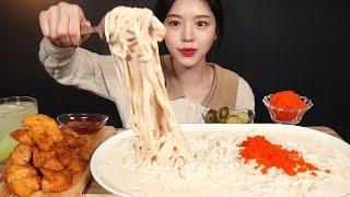 SUB)Cream Pasta & Fried Chicken Mukbang ASMR Eating Sounds