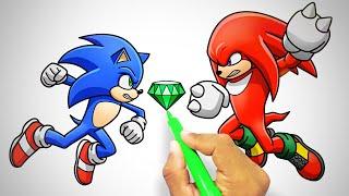 Drawing SONIC vs KNUCKLES [ Full Body + Master Emerald ] Sonic 2 Movie