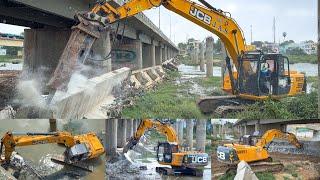 JCB 215 Excavator Breaking waterline bridge Pulled and told away by flood in Thamirabarani River