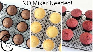 3 EASY CUPCAKES NO Mixer Needed Chocolate Vanilla Red Velvet Soft Light Fluffy BEST Cupcakes Ever