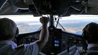 Full cockpit view of beach landing into Barra Scotland