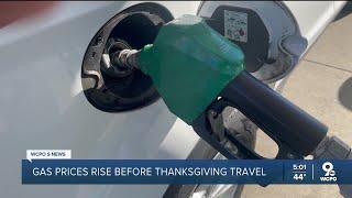 Gas prices jumping as peak Thanksgiving travel begins