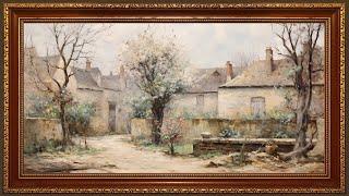 Scottish Courtyard Garden, Vintage Impressionist Oil Painting | Frame TV Art