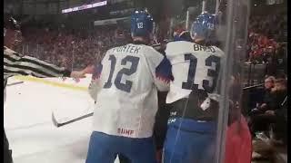 Brennan Othmann gets clipped in the face WJC Pre Tournament Canada vs Slovakia