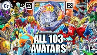 ALL 103 UNIQUE AVATAR ATTACKS BEYBLADE BURST APP + QR CODES | 4K60fps