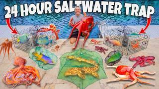 24 HOUR FISH TRAP Catches TONS of FISH For My SALTWATER POND! (Creepy OCTOPUS)