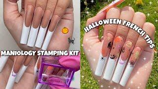 MANIOLOGY STAMPING KIT REVIEW | EASY NAIL STAMPING TIPS FOR BEGINNERS | HALLOWEEN FRENCH TIPS