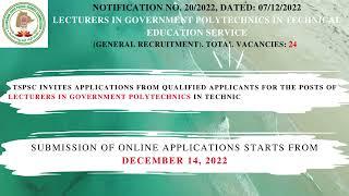 TSPSC Notification for Lecturers in Government Polytechnic College | Technical Education Service |